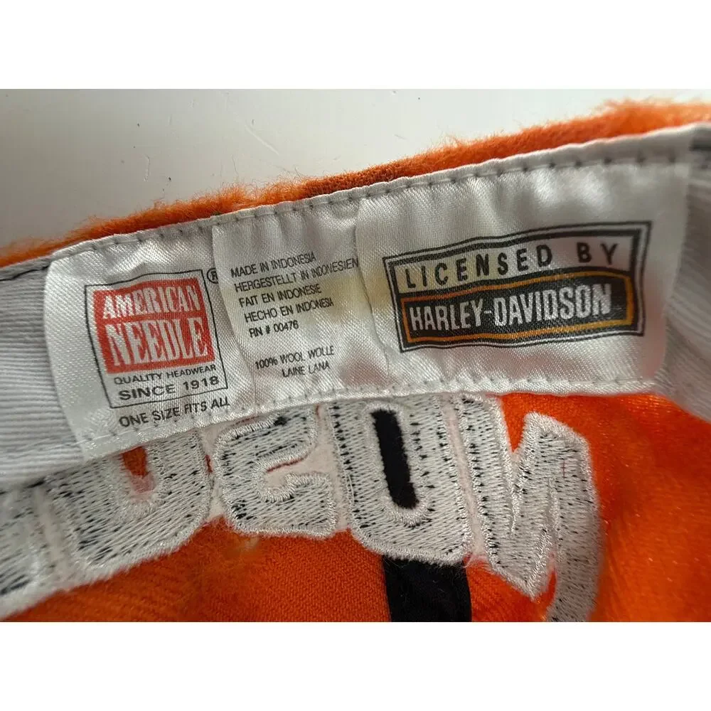 Harley Davidson Vintage 90s Snapback Hat Distressed Biker Orange Black Wool READ